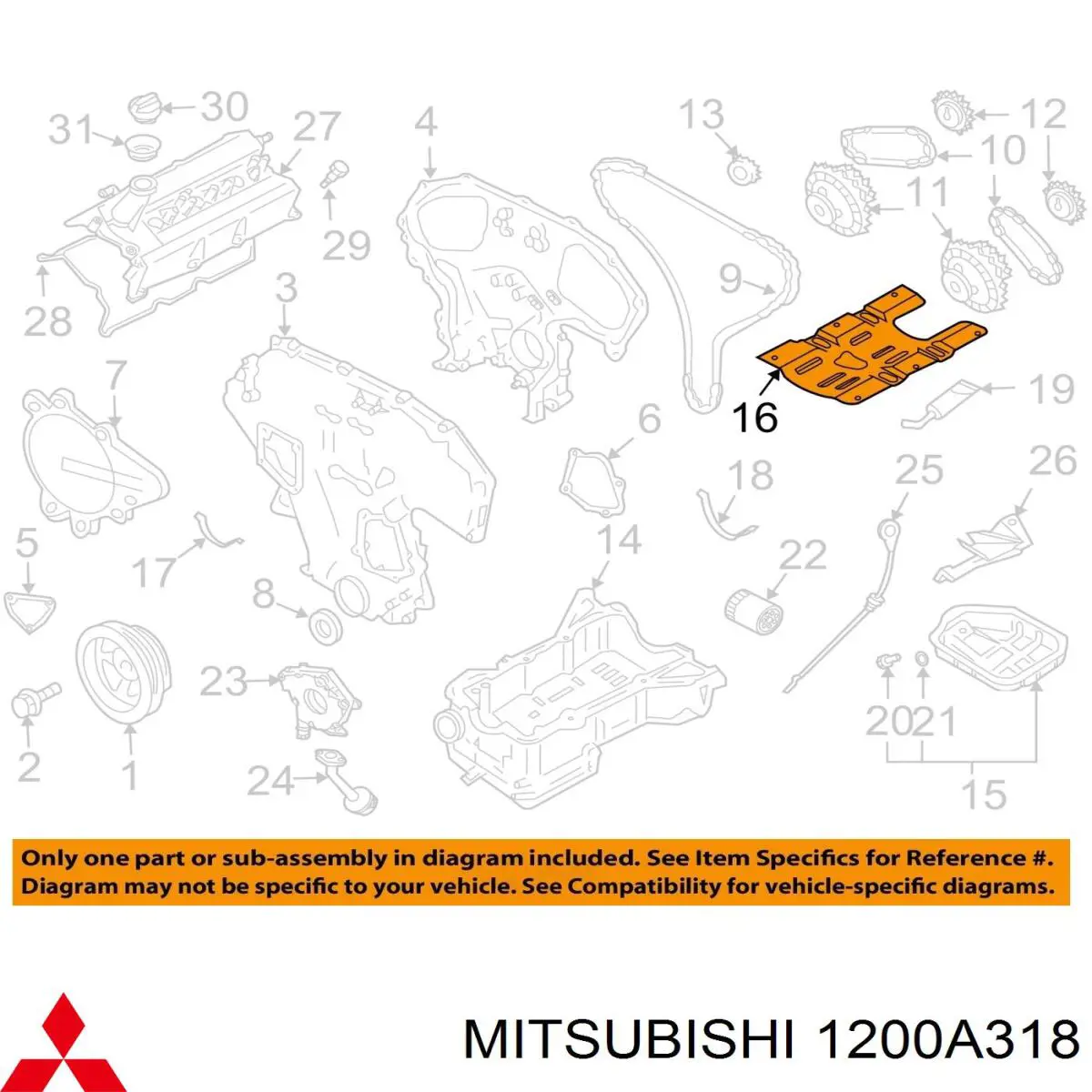 1200A318 Mitsubishi Panela de óleo de cárter do motor, parte inferior