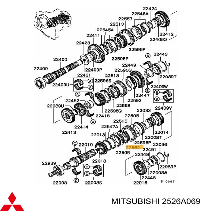 2526A069 Mitsubishi Acoplamento de sincronizador, abraçadeira externa de 3ª/4ª velocidade