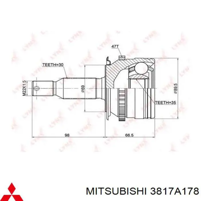 Semieixo (acionador) dianteiro direito Mitsubishi 3817A178 preço, a partir de 1040,30 USD