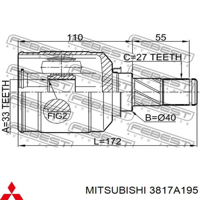 Compre 3817A195 Mitsubishi Junta homocinética interna dianteira esquerda