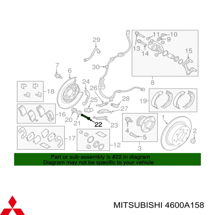 4600A158 Mitsubishi Passador das sapatas do freio de tambor traseiros