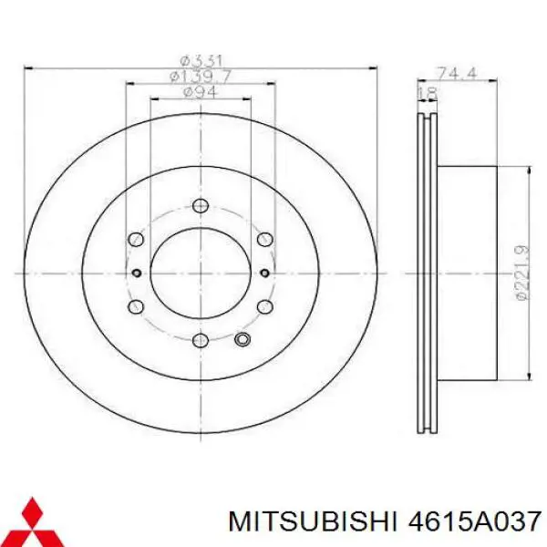 4615A037 Mitsubishi Disco do freio traseiro