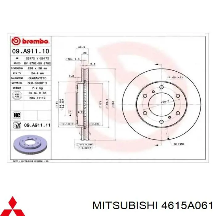 Disco do freio dianteiro Mitsubishi 4615A061 preço, a partir de 65,79 USD