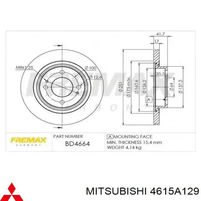 Disco do freio dianteiro Mitsubishi 4615A129 preço, a partir de 41,32 USD