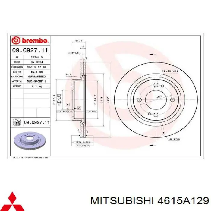 Compre 4615A129 Mitsubishi Disco do freio dianteiro