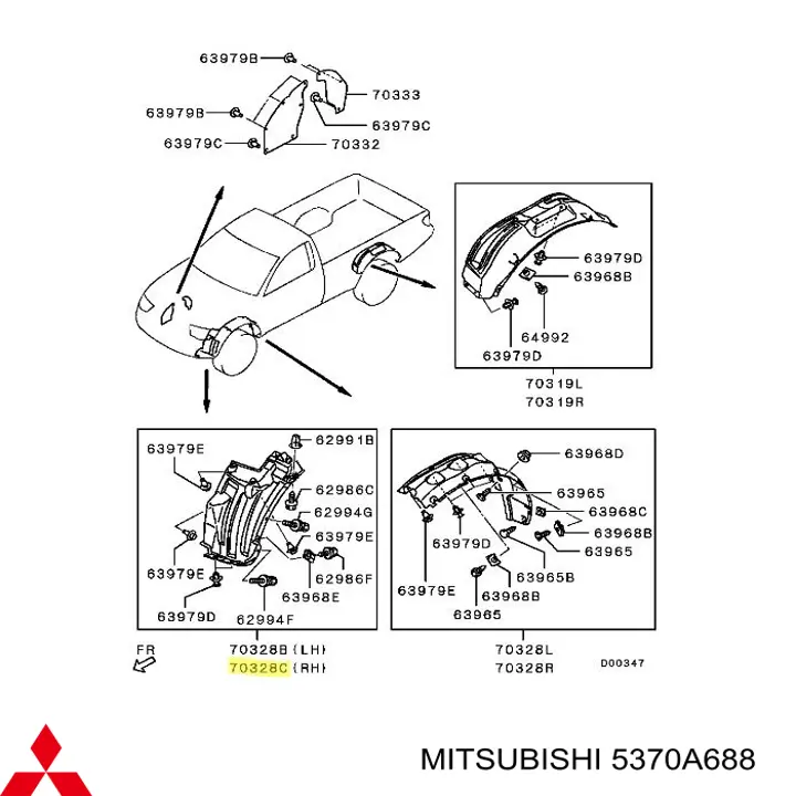 Compre 5370B422 Mitsubishi Guarda-barras direito dianteiro do pára-lama dianteiro
