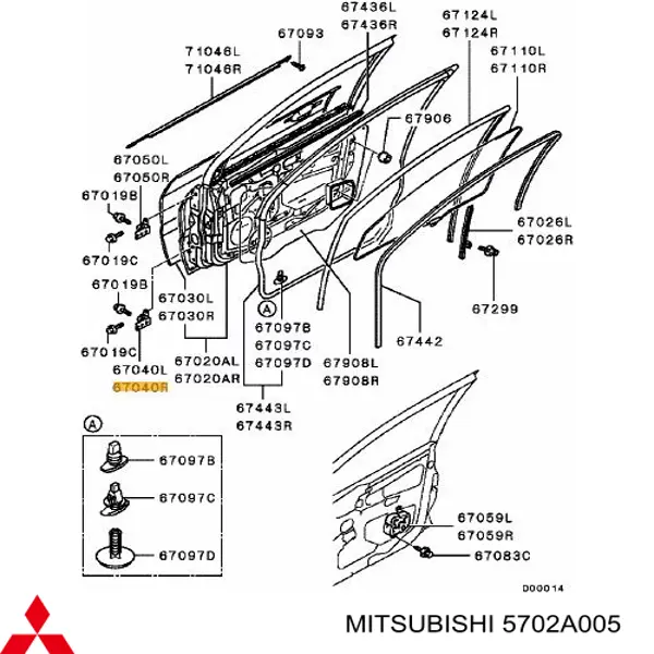 5702A005 Mitsubishi Gozno da porta dianteira direita