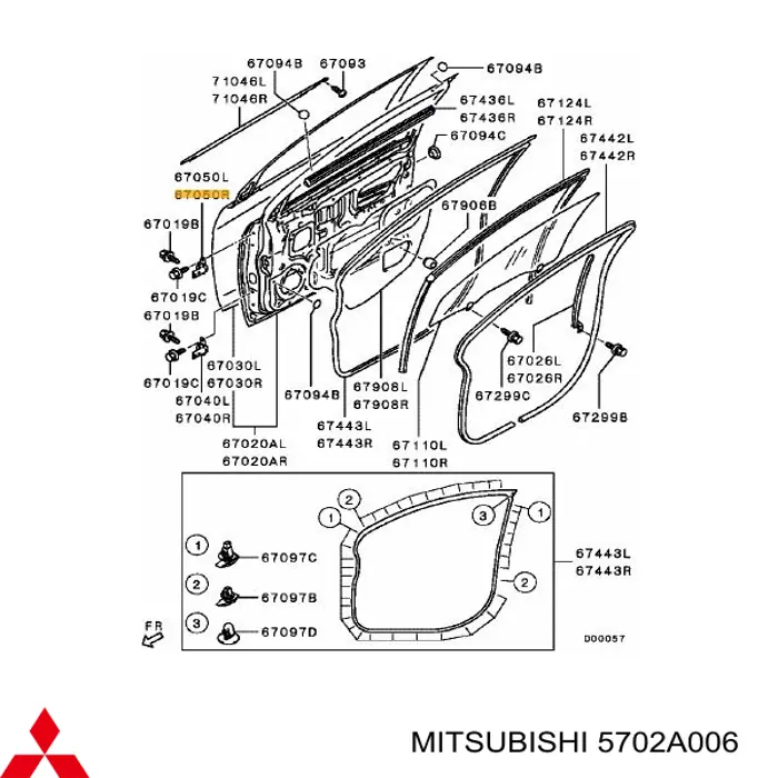 5702A006 Mitsubishi Gozno da porta dianteira esquerda