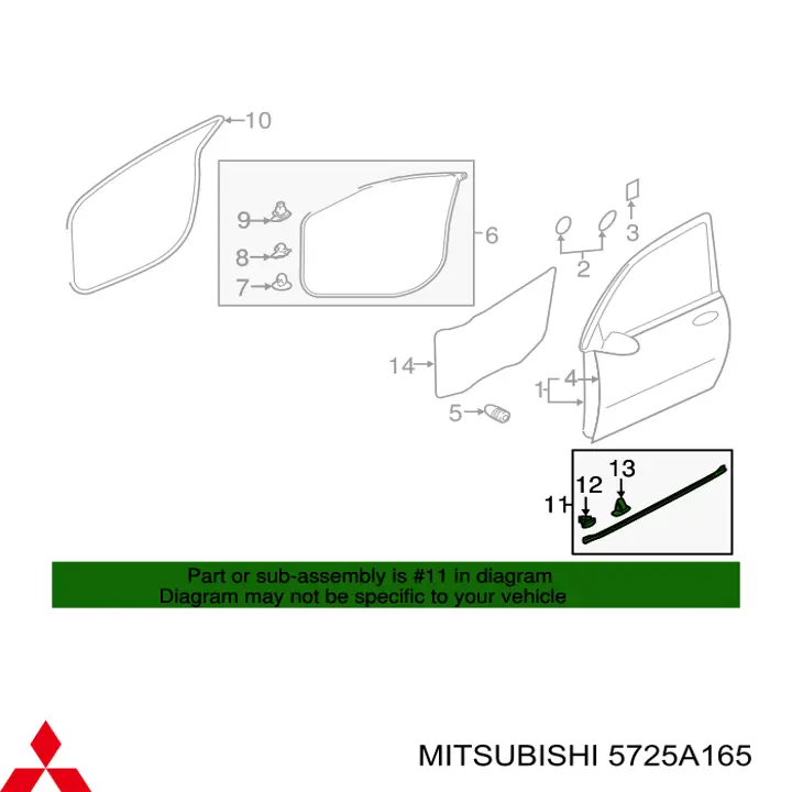 Compactador interno de vidro da porta dianteira esquerda (chapa) Mitsubishi 5725A165 preço, a partir de 26,05 USD