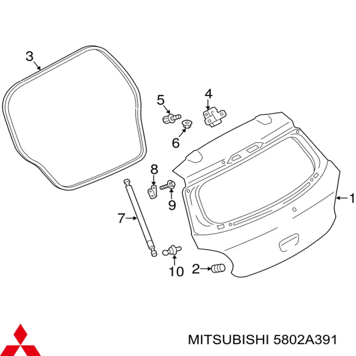 Gozno da porta traseira (de 3º/5º bagageiro) Mitsubishi 5802A391 preço, a partir de 30,38 USD