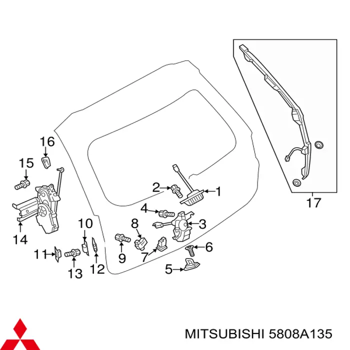 5808A135 Mitsubishi Fecho de tampa de porta-malas (de 3ª/5ª porta traseira)