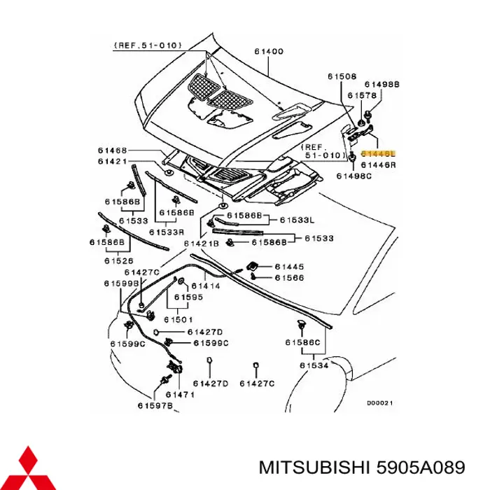 5905A089 Mitsubishi Gozno da capota esquerdo