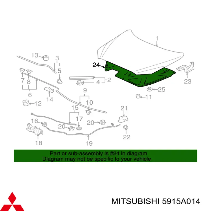 Isolamento de ruído da capota Mitsubishi Lancer X CY_A, CZ_A