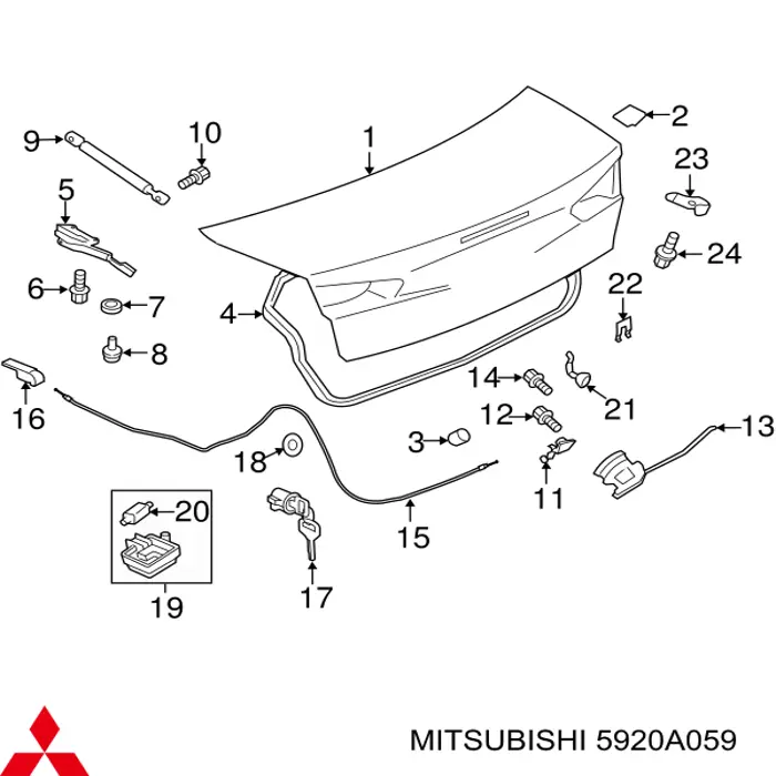 Tampa de porta-malas para Mitsubishi Lancer X CY_A, CZ_A