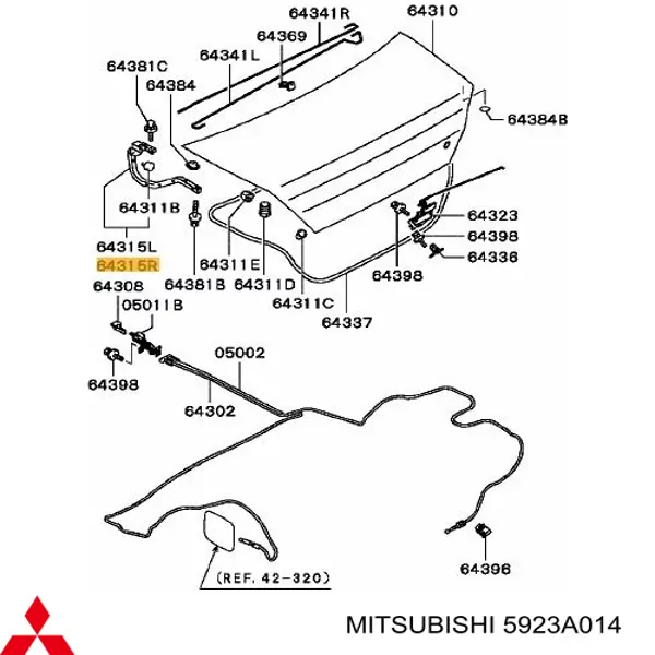 5923A014 Mitsubishi Gozno de tampa de porta-malas