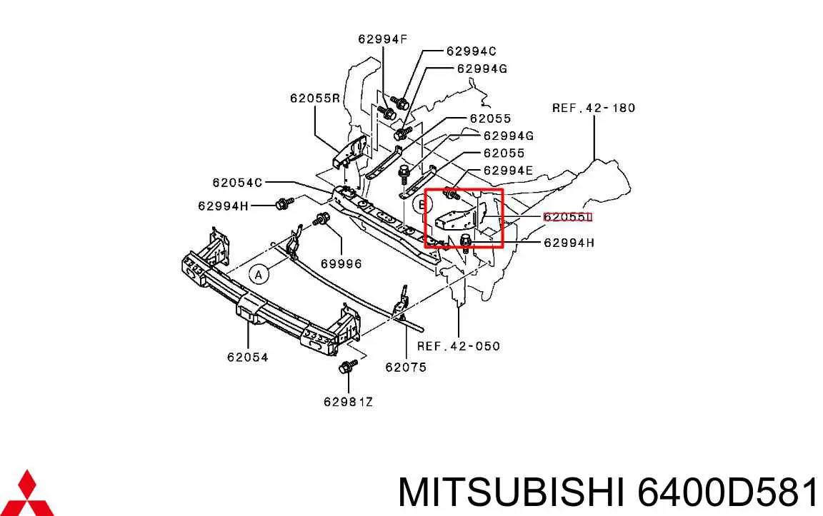 6400D581 Mitsubishi Reforçador do pára-choque dianteiro