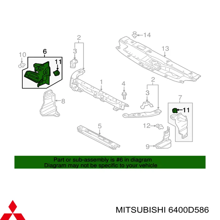 Conduto de ar/defletor do radiador, superior Mitsubishi 6400D586 preço, a partir de 8,76 USD