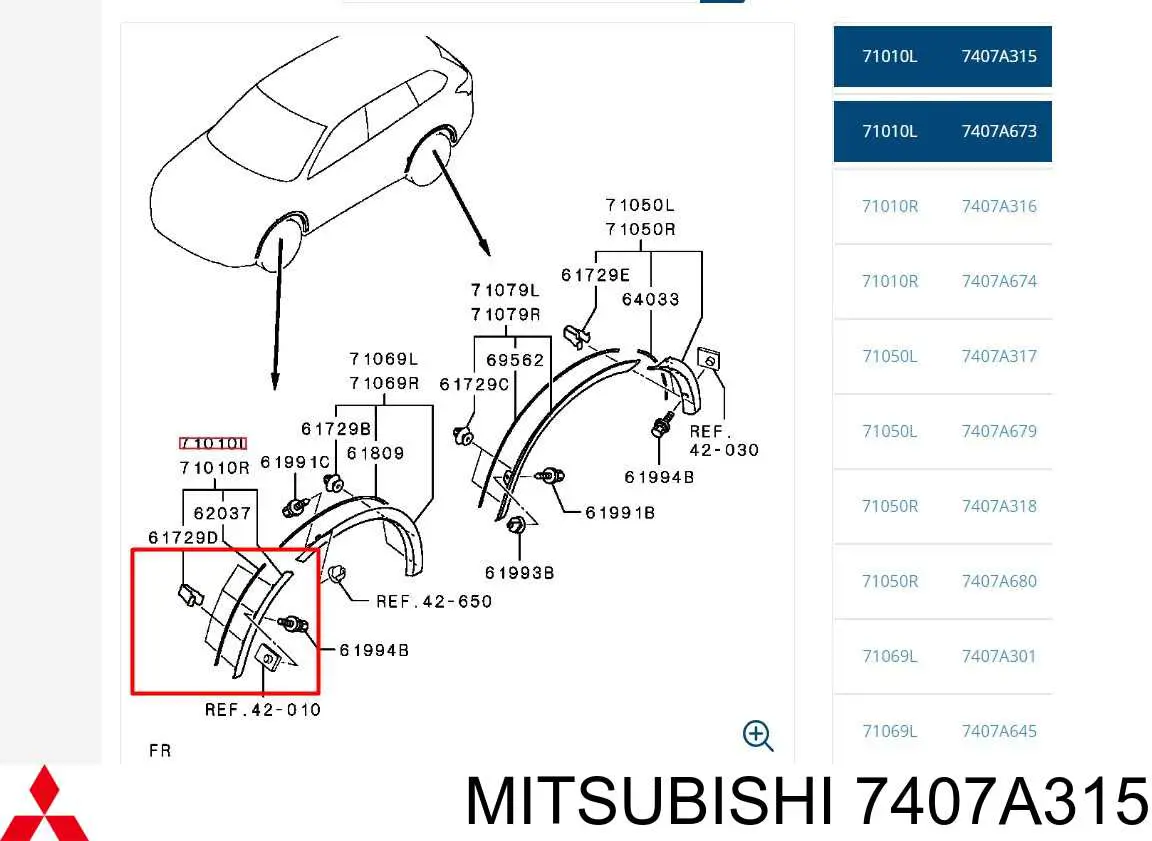 7407A673 Mitsubishi Arco do pára-lama dianteiro esquerdo