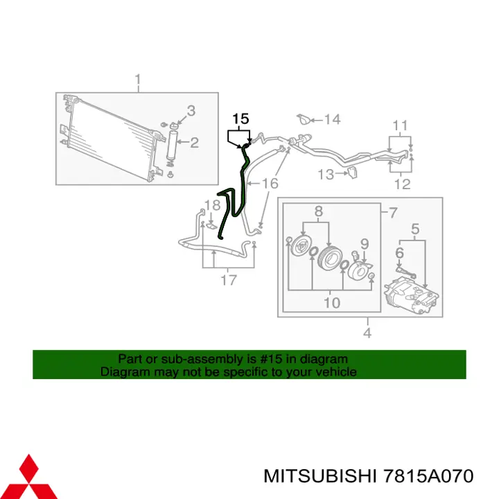 Mangueira de aparelho de ar condicionado, desde o radiador até o vaporizador Mitsubishi 7815A070 preço, a partir de 98,20 USD