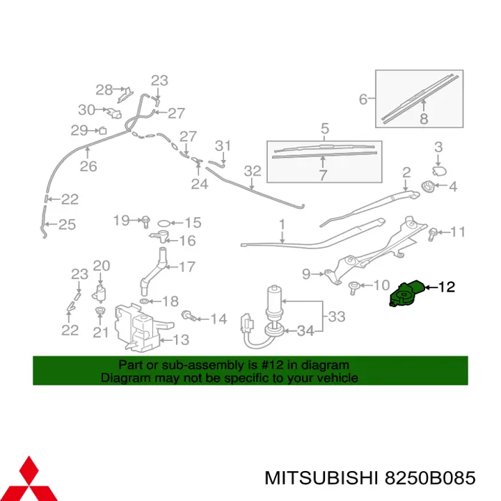 8250B085 Mitsubishi Motor de limpador pára-brisas do pára-brisas
