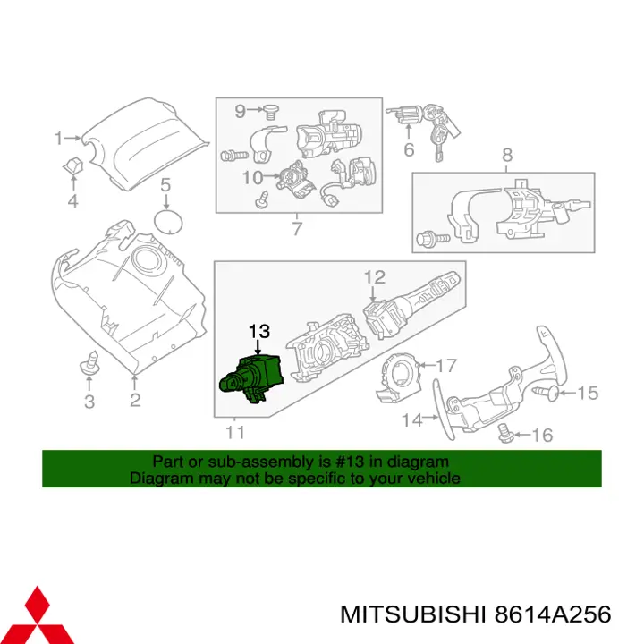8614A256 Mitsubishi Comutador esquerdo instalado na coluna da direção