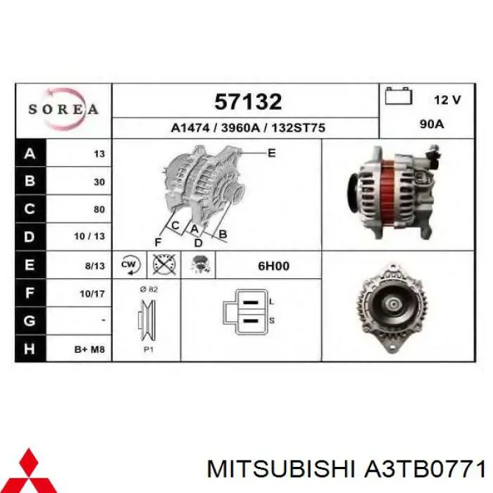 Gerador Mitsubishi A3TB0771 preço, a partir de 59,91 USD
