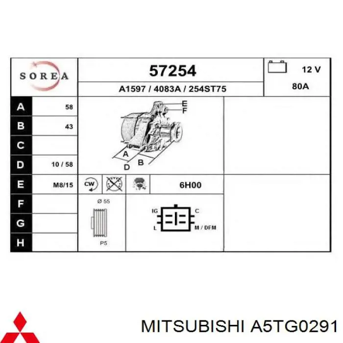 Gerador Mitsubishi A5TG0291 preço, a partir de 71,51 USD