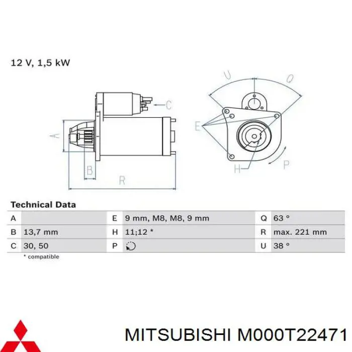 Compre M000T22471 Mitsubishi Motor de arranco
