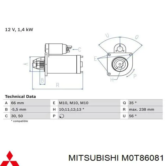 Motor de arranco Mitsubishi M0T86081 preço, a partir de 37,24 USD