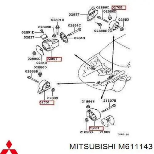 Compre M611143 Mitsubishi Coxim (suporte) dianteiro de motor