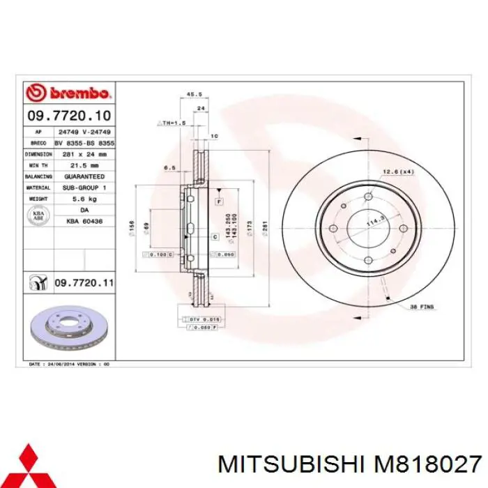 Disco do freio dianteiro Mitsubishi M818027 preço, a partir de 40,45 USD