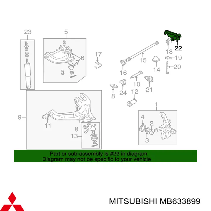 MB633899 Mitsubishi Consola direita da barra de torção dianteira