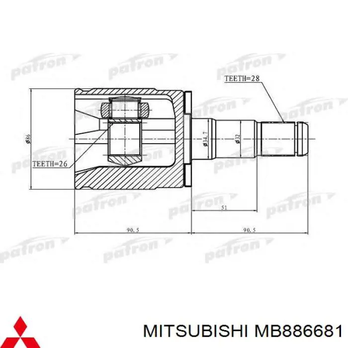 Compre MB886681 Mitsubishi Junta homocinética interna dianteira esquerda