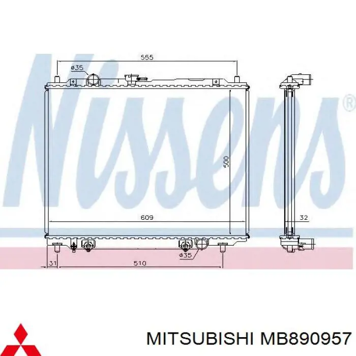 Radiador de esfriamento de motor MB890957 Mitsubishi