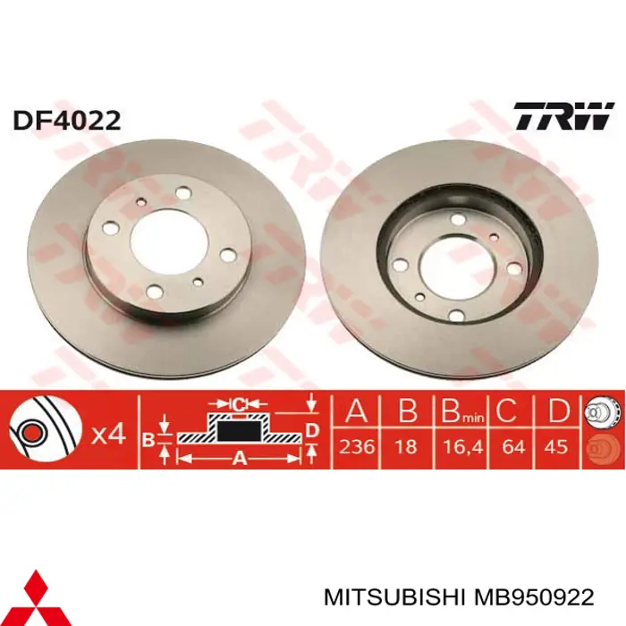 Disco do freio dianteiro Mitsubishi MB950922 preço, a partir de 31,68 USD