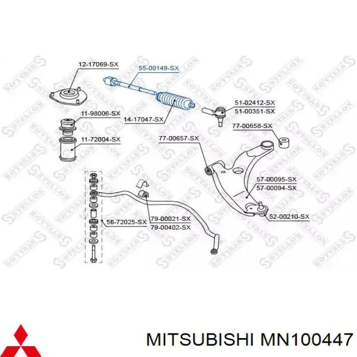MN100447 Mitsubishi Cremalheira da direção