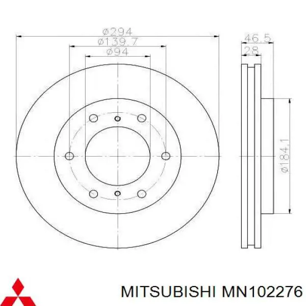 MN102276 Mitsubishi Disco do freio dianteiro