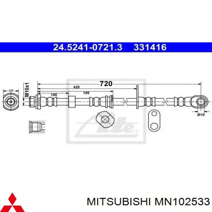 Mangueira do freio dianteira esquerda Mitsubishi MN102533 preço, a partir de 23,66 USD