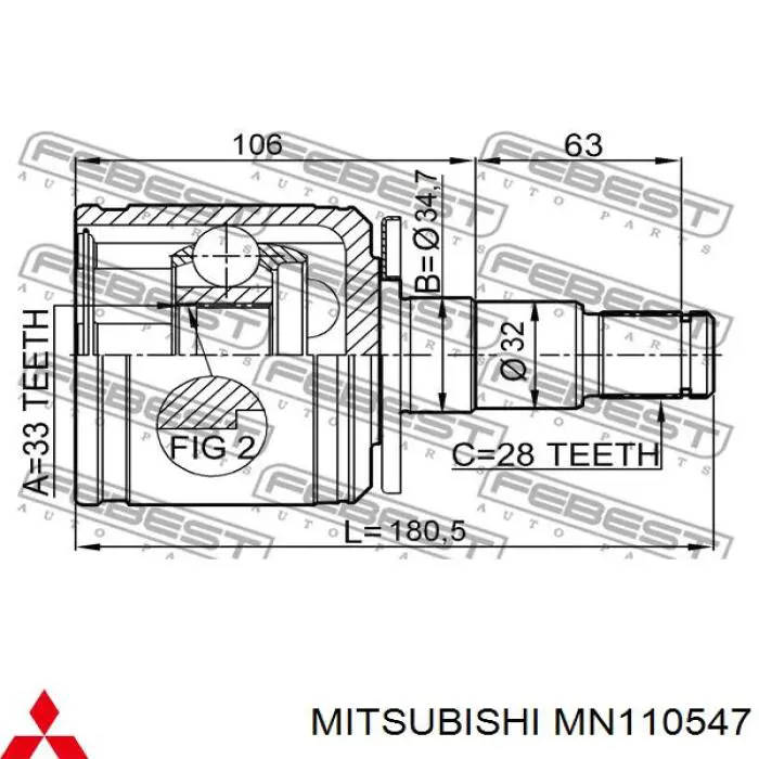 Semieixo (acionador) dianteiro esquerdo Mitsubishi MN110547 preço, a partir de 125,55 USD