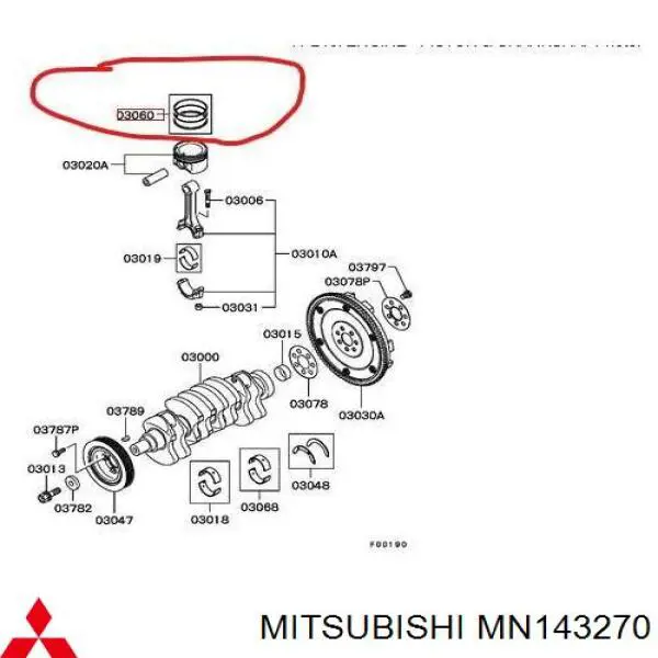 MN143270 Mitsubishi Anéis do pistão para 1 cilindro, STD.