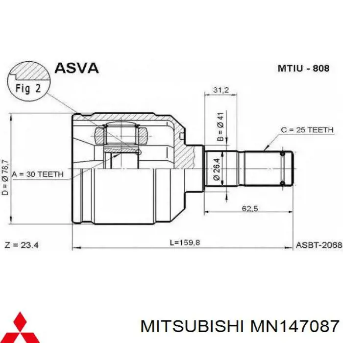 Junta homocinética interna dianteira Mitsubishi MN147087 preço, a partir de 71,22 USD