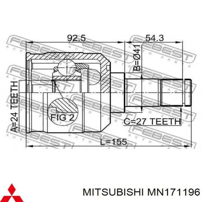 Compre MN171196 Mitsubishi Junta homocinética interna dianteira