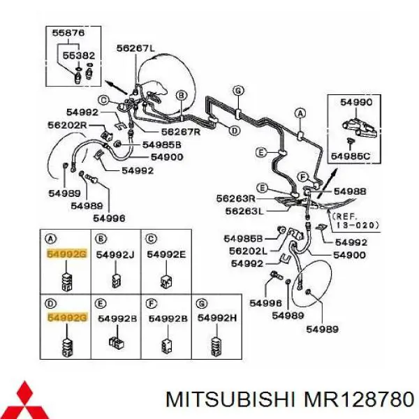 MR128780 Mitsubishi Braçadeira de tubo do freio