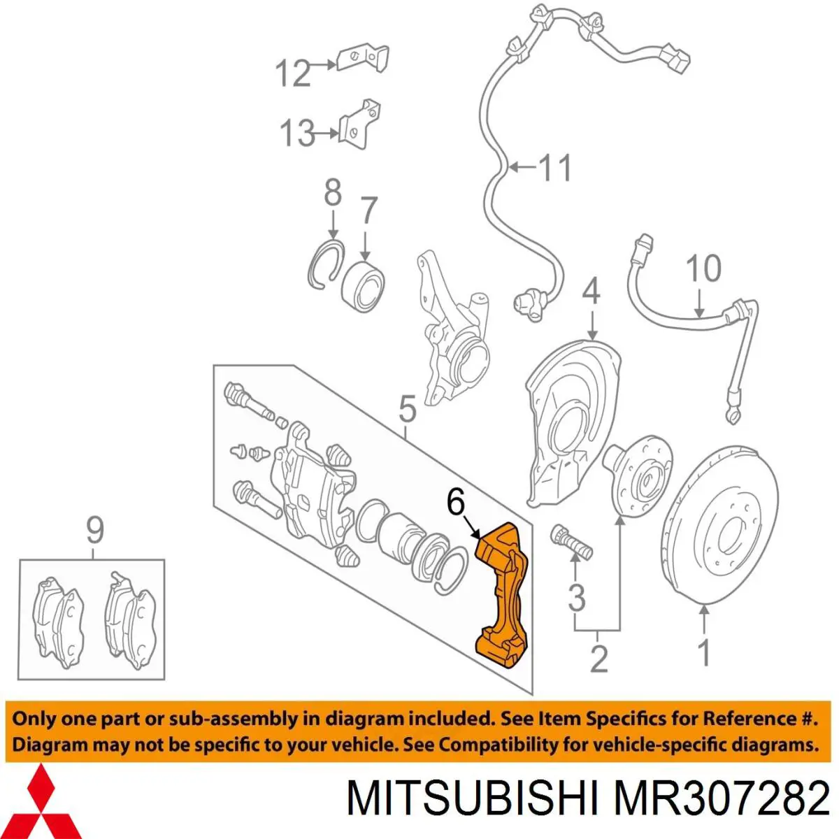 Compre MR307282 Mitsubishi Braçadeira do freio de suporte dianteiro