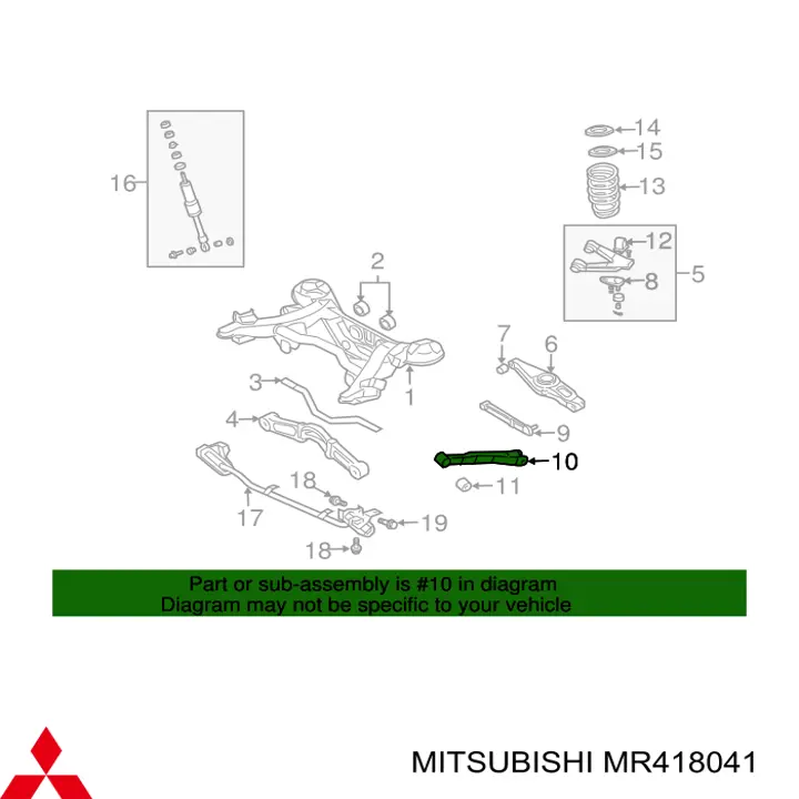 MR418041 Mitsubishi Braço oscilante (tração) longitudinal inferior direito de suspensão traseira