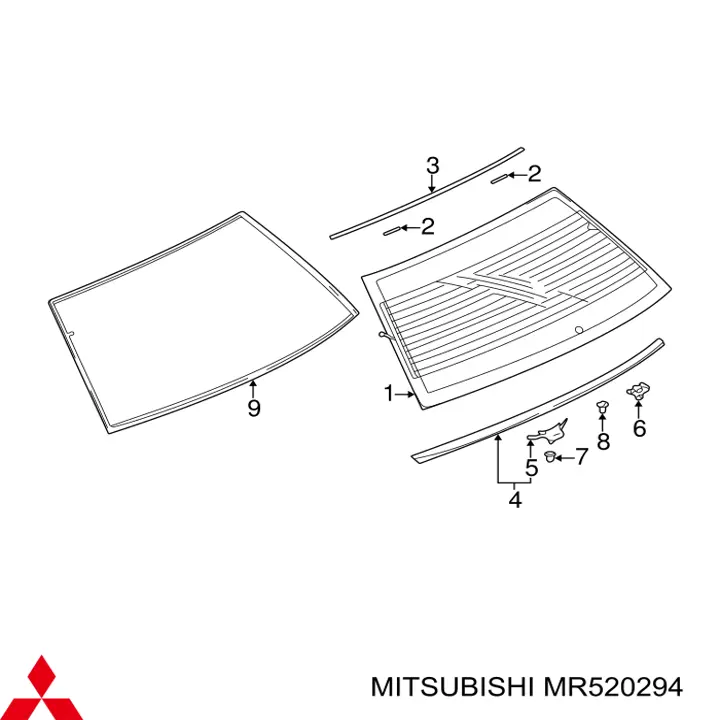 MR520294 Mitsubishi Moldura superior de vidro traseiro