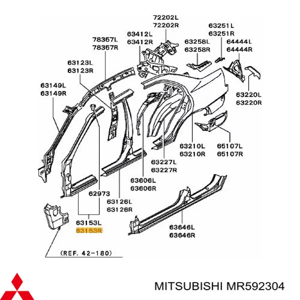 Montante de carroçaria dianteira direita Mitsubishi MR592304 preço, a partir de 983,90 USD