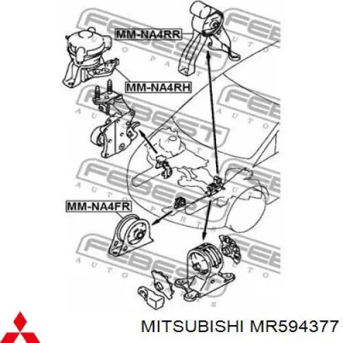 Coxim (suporte) dianteiro de motor Mitsubishi MR594377 preço, a partir de 31,31 USD