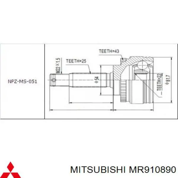 Semieixo (acionador) dianteiro direito Mitsubishi MR910890 preço, a partir de 58,03 USD