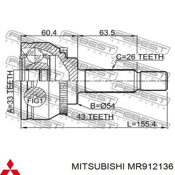 Junta homocinética externa dianteira Mitsubishi MR912136 preço, a partir de 71,51 USD